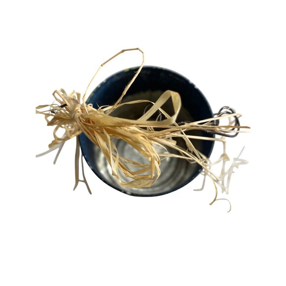 Angel Holiday Tin Bucket Navy Raffia & Wire Handle - Picture 6 of 6